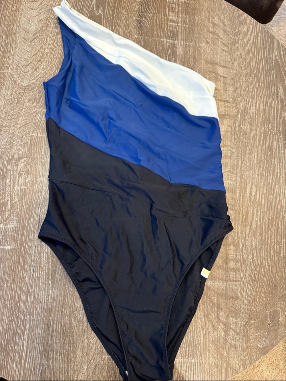 Colorblock One-Shoulder Swimsuit in Black, Royal Blue & White